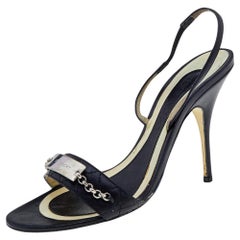Used Givenchy Black Leather Ankle Strap Sandals Size 37