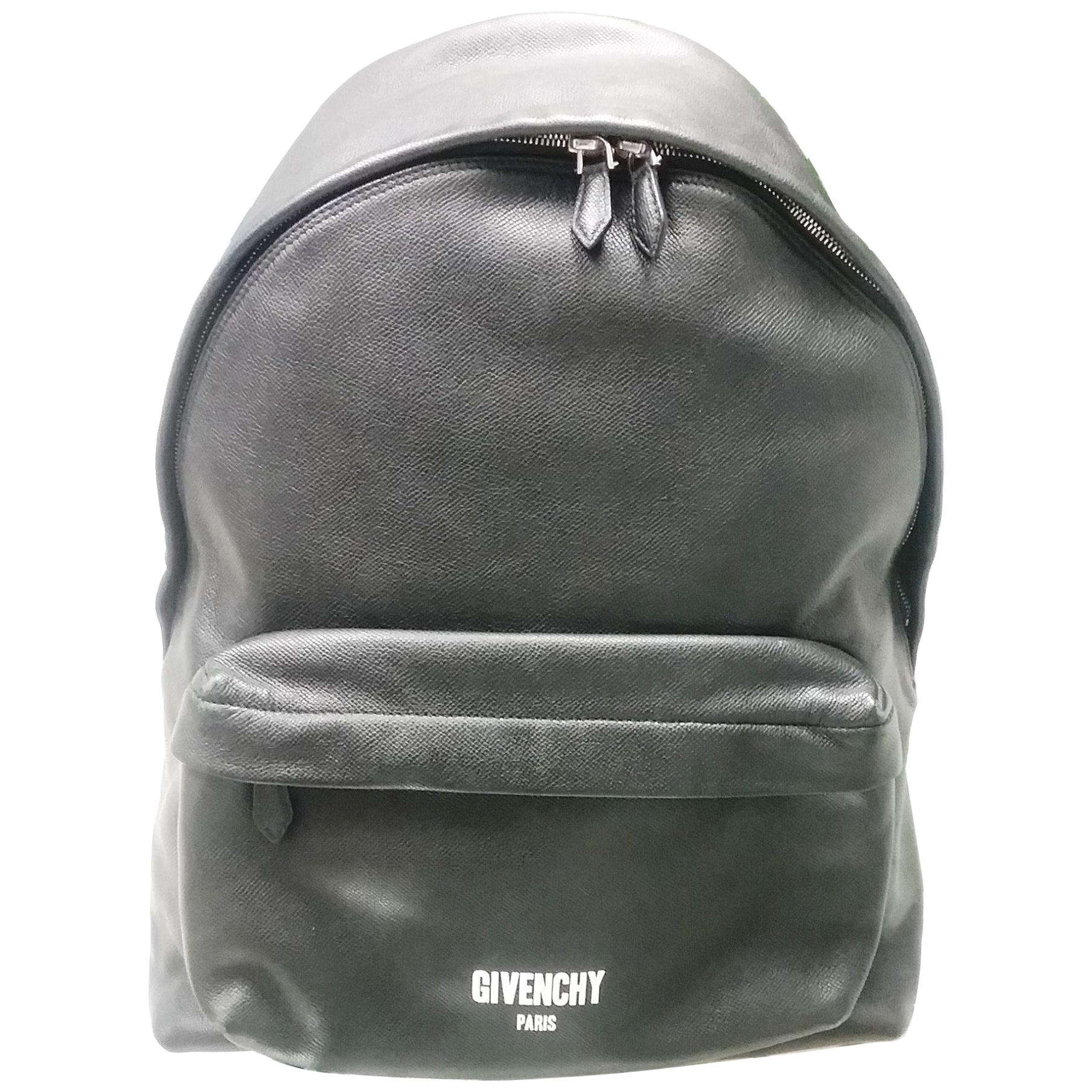Givenchy Black Leather Backpack with White Logo For Sale