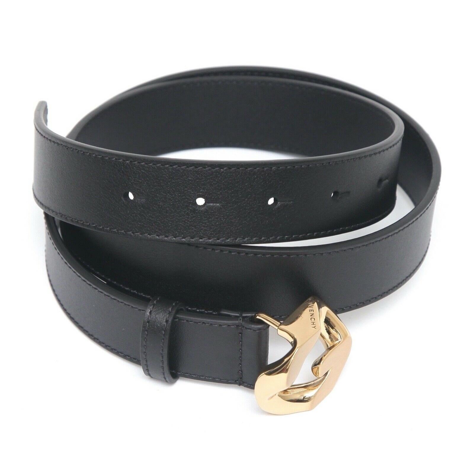 Women's GIVENCHY Black Leather Belt G CHAIN BUCKLE Gold HW Sz 85 NIB