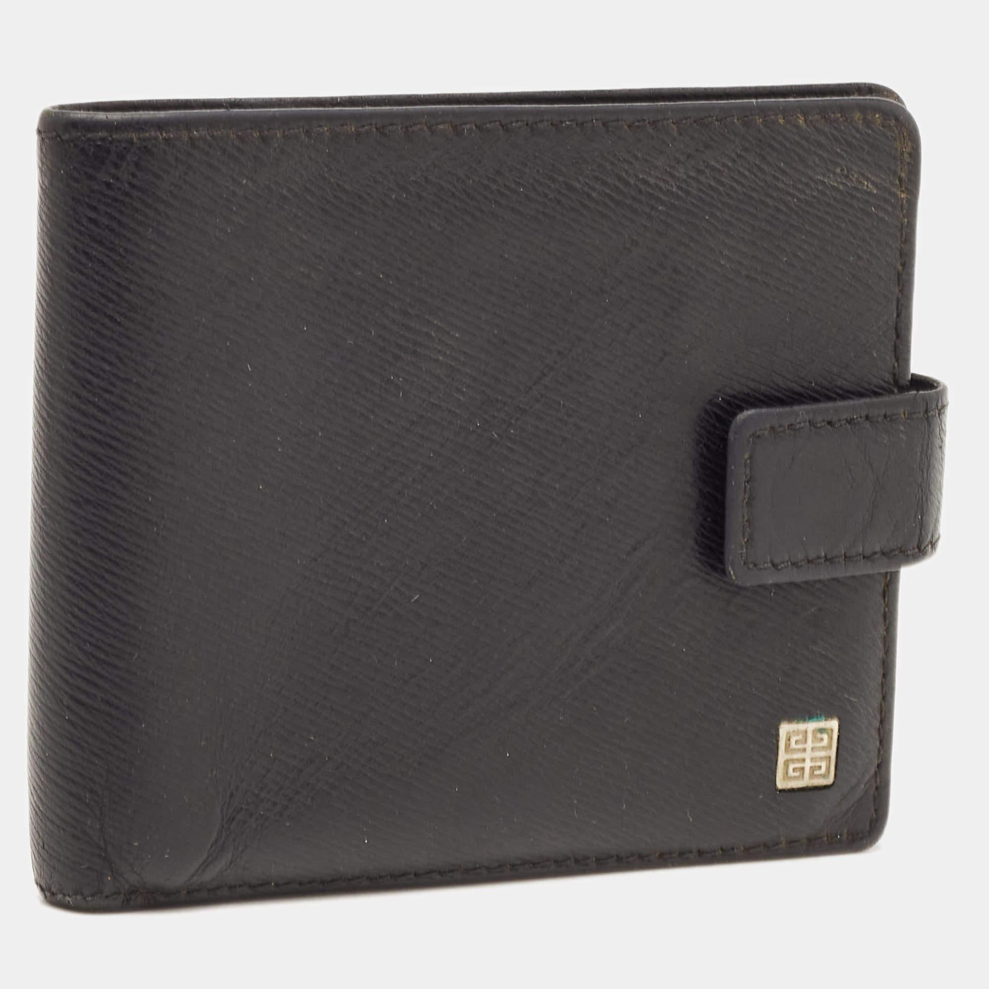 Givenchy Black Leather Bifold Flap Wallet For Sale 4