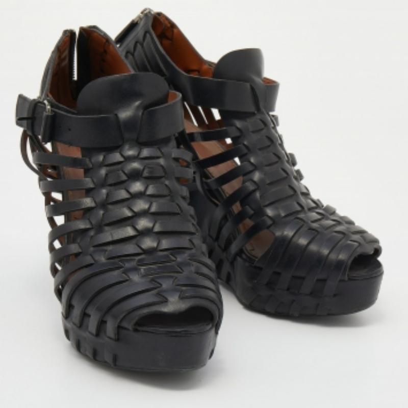 Women's Givenchy Black Leather Cage Wedge Booties Size 39.5 For Sale