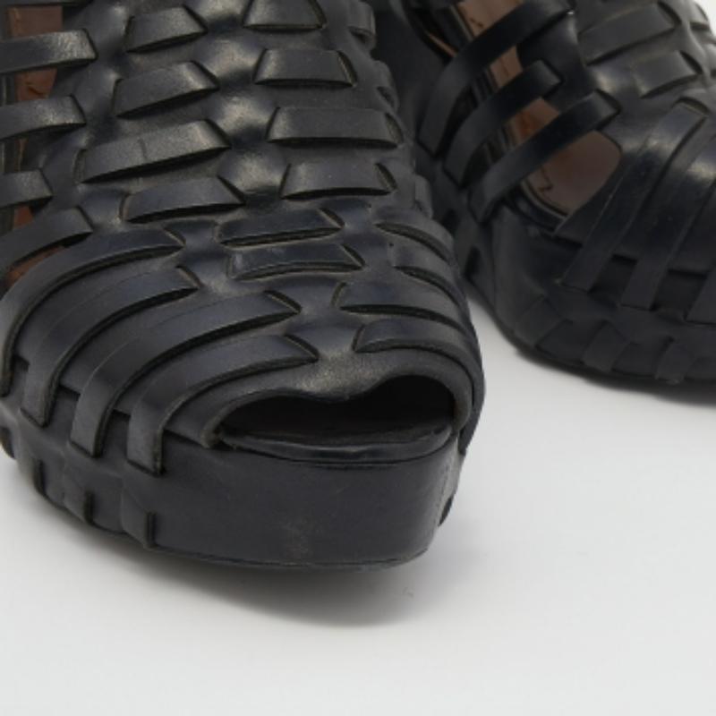 Givenchy Black Leather Cage Wedge Booties Size 39.5 For Sale 1