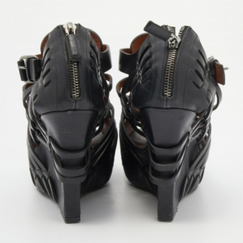 Givenchy Black Leather Cage Wedge Booties Size 39.5 For Sale 2