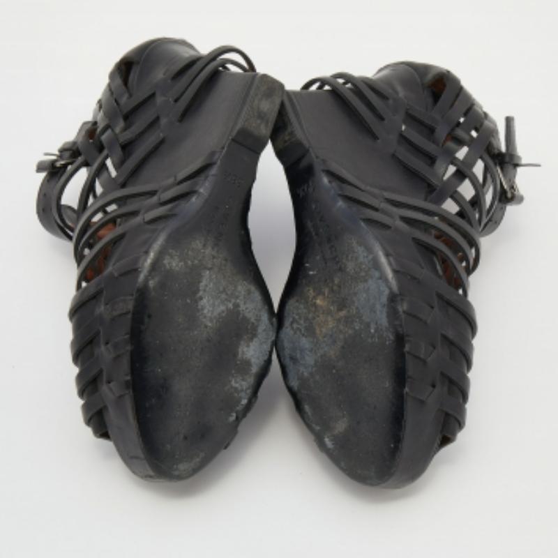 Givenchy Black Leather Cage Wedge Booties Size 39.5 For Sale 3