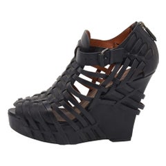 Givenchy Black Leather Cage Wedge Booties Size 39.5
