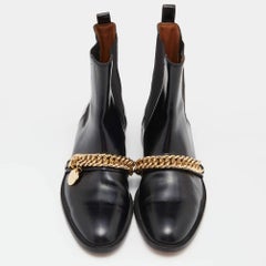 Givenchy Black Leather Chain Detail Chelsea Boots Size 38