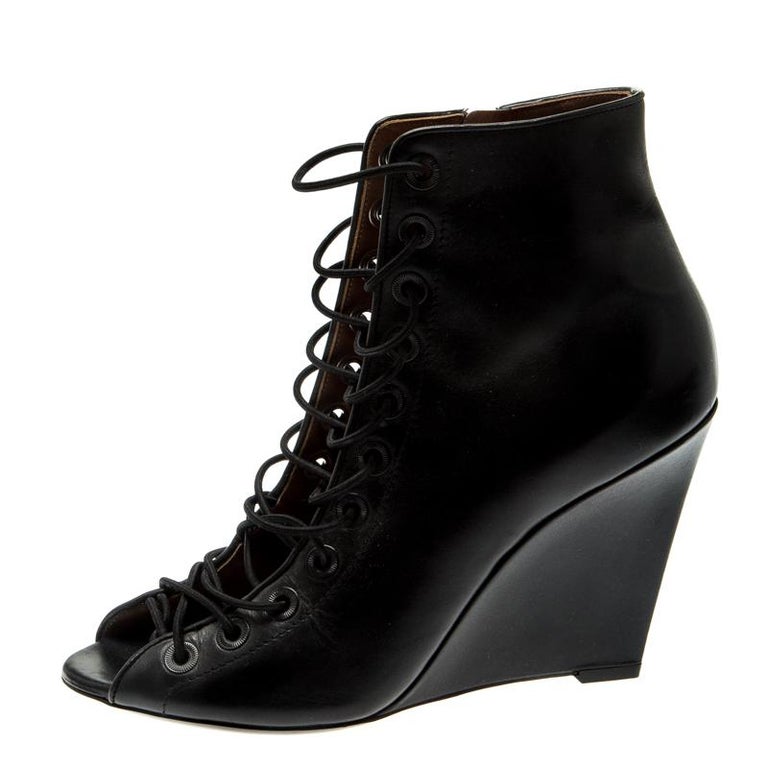 Givenchy Black Leather Cut Out Wedge Boots Size 39 at 1stDibs