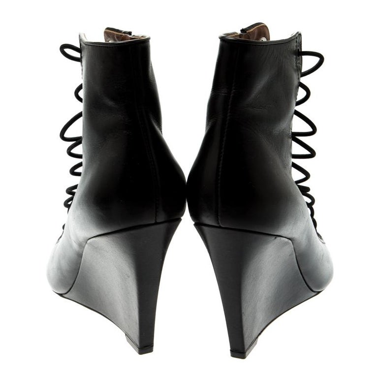 Givenchy Black Leather Cut Out Wedge Boots Size 39 at 1stDibs