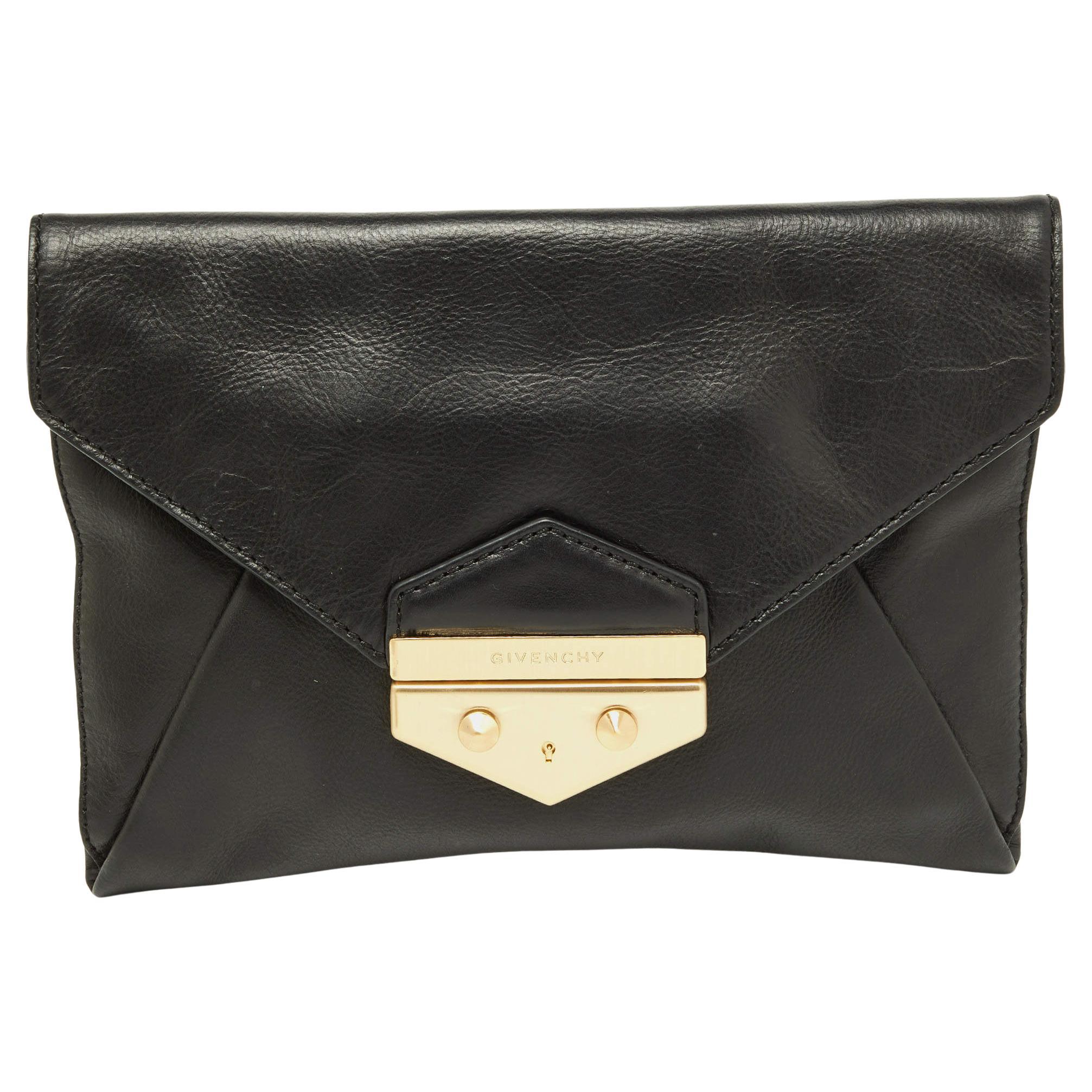 Givenchy Black Leather Envelope Antigona Clutch For Sale