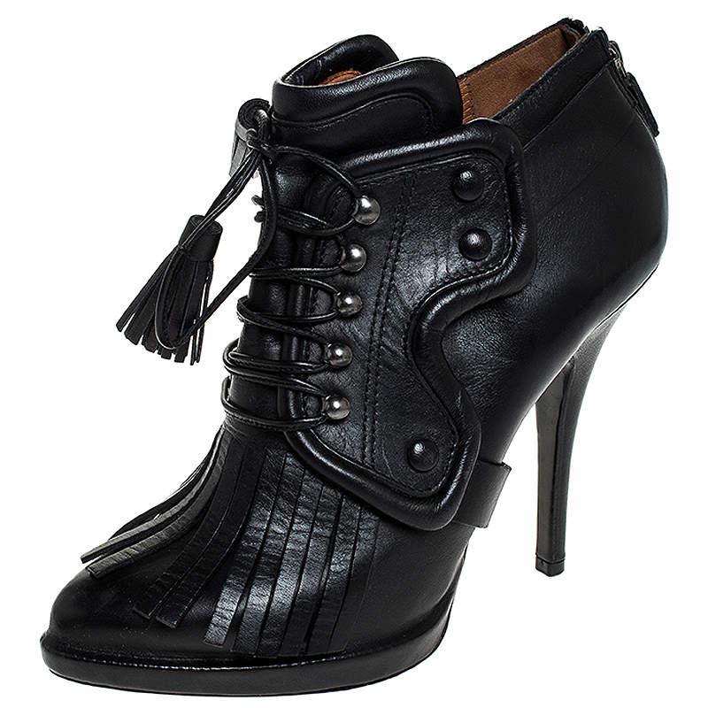 Givenchy Black Leather Fringe Lace Up Booties Size 37 For Sale 8