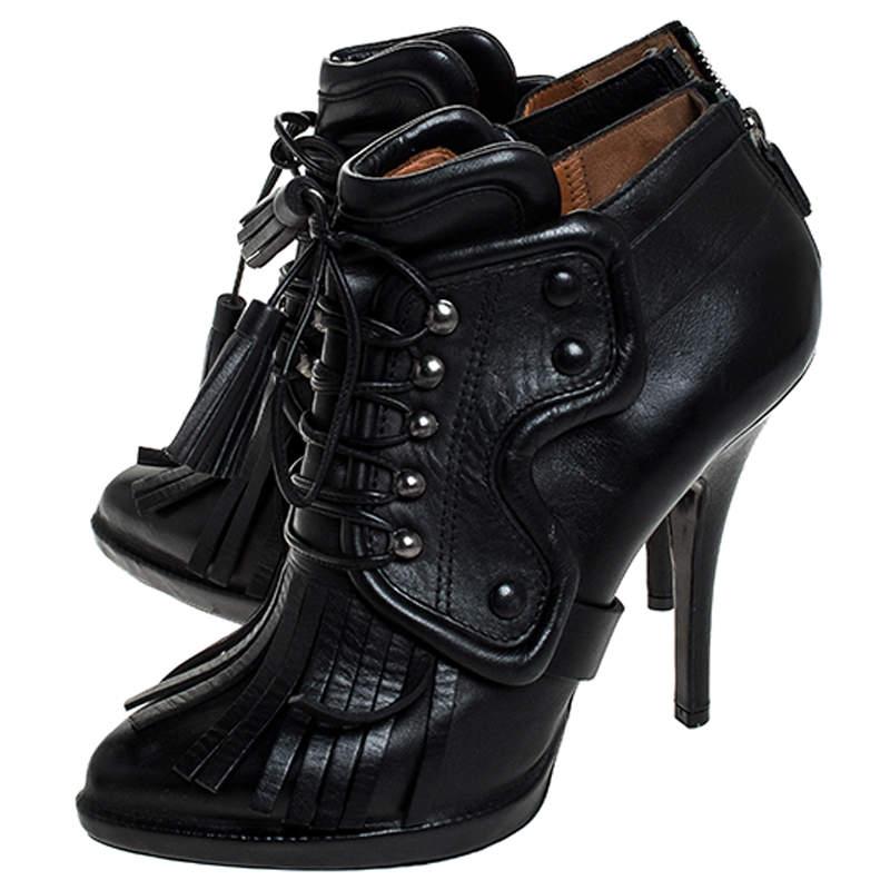 Givenchy Black Leather Fringe Lace Up Booties Size 37 For Sale 9