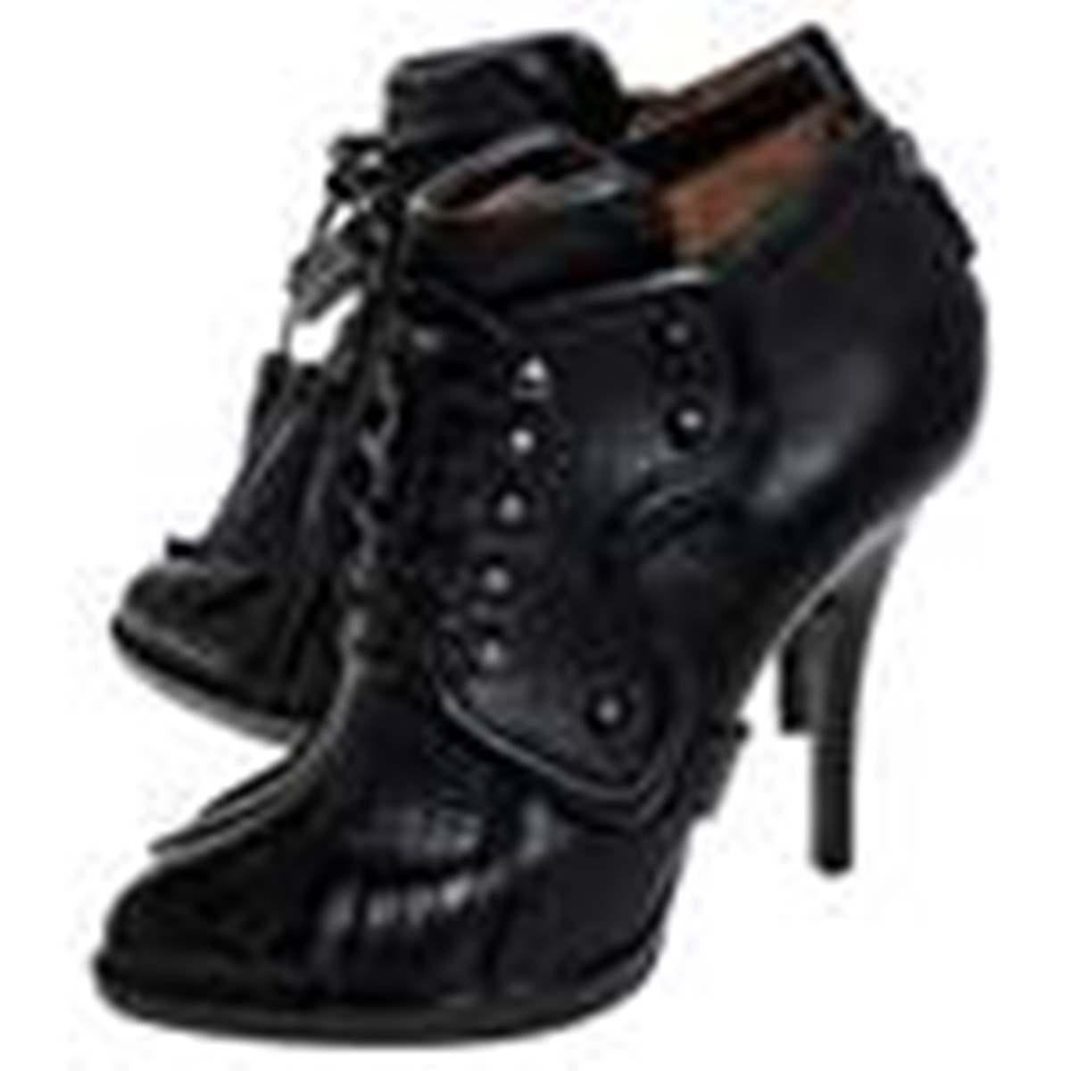 Givenchy Black Leather Fringe Lace Up Booties Size 37 For Sale 16
