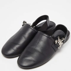 Givenchy Black Leather G-Chain Slingback Flat Mules Size 35