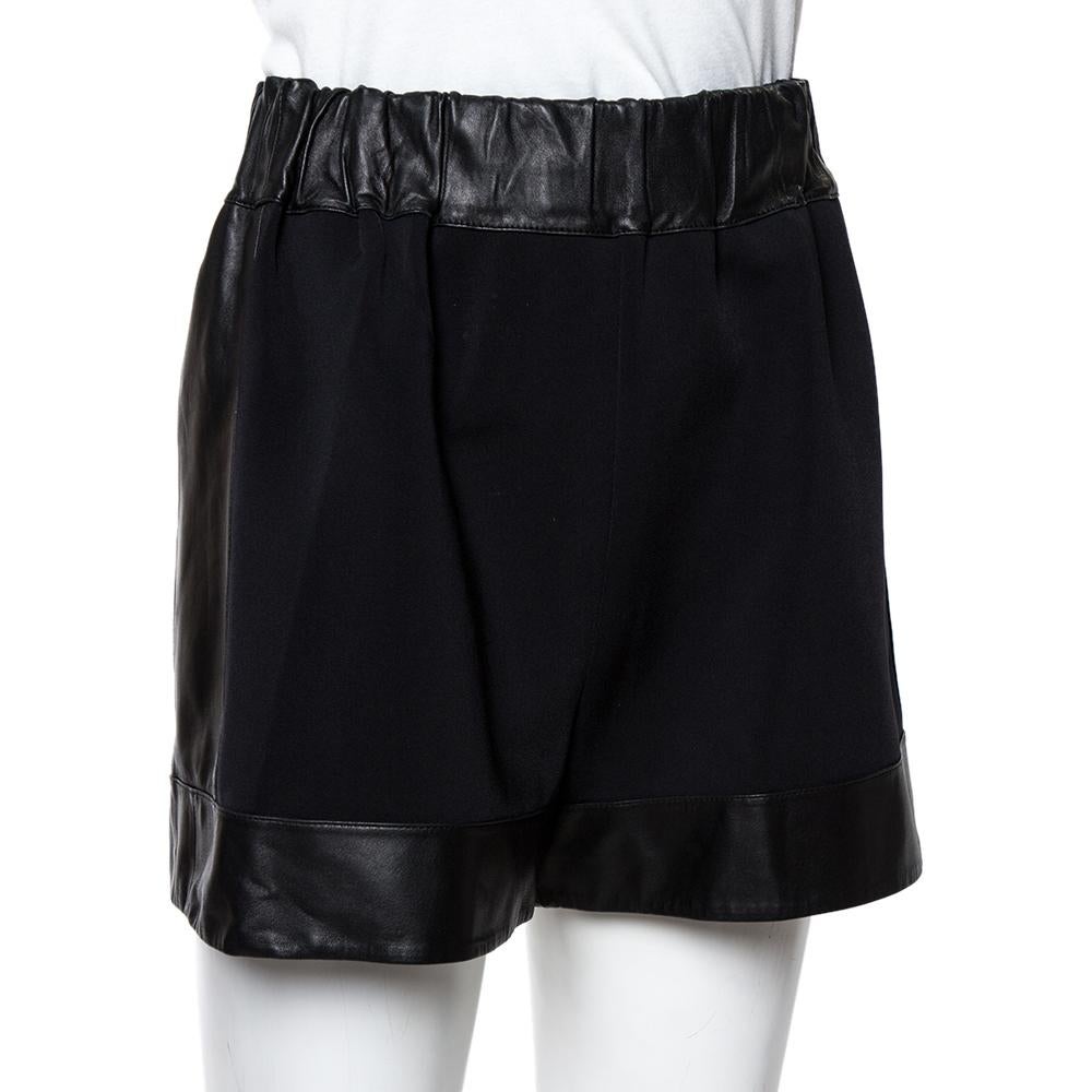 Givenchy Black Leather & Jersey Elasticized Waist Shorts M In Excellent Condition In Dubai, Al Qouz 2