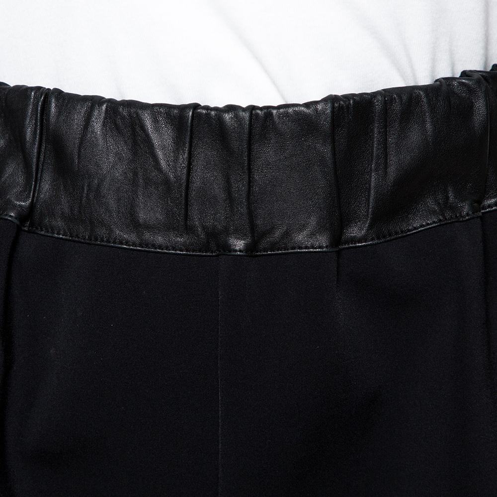 Women's Givenchy Black Leather & Jersey Elasticized Waist Shorts M