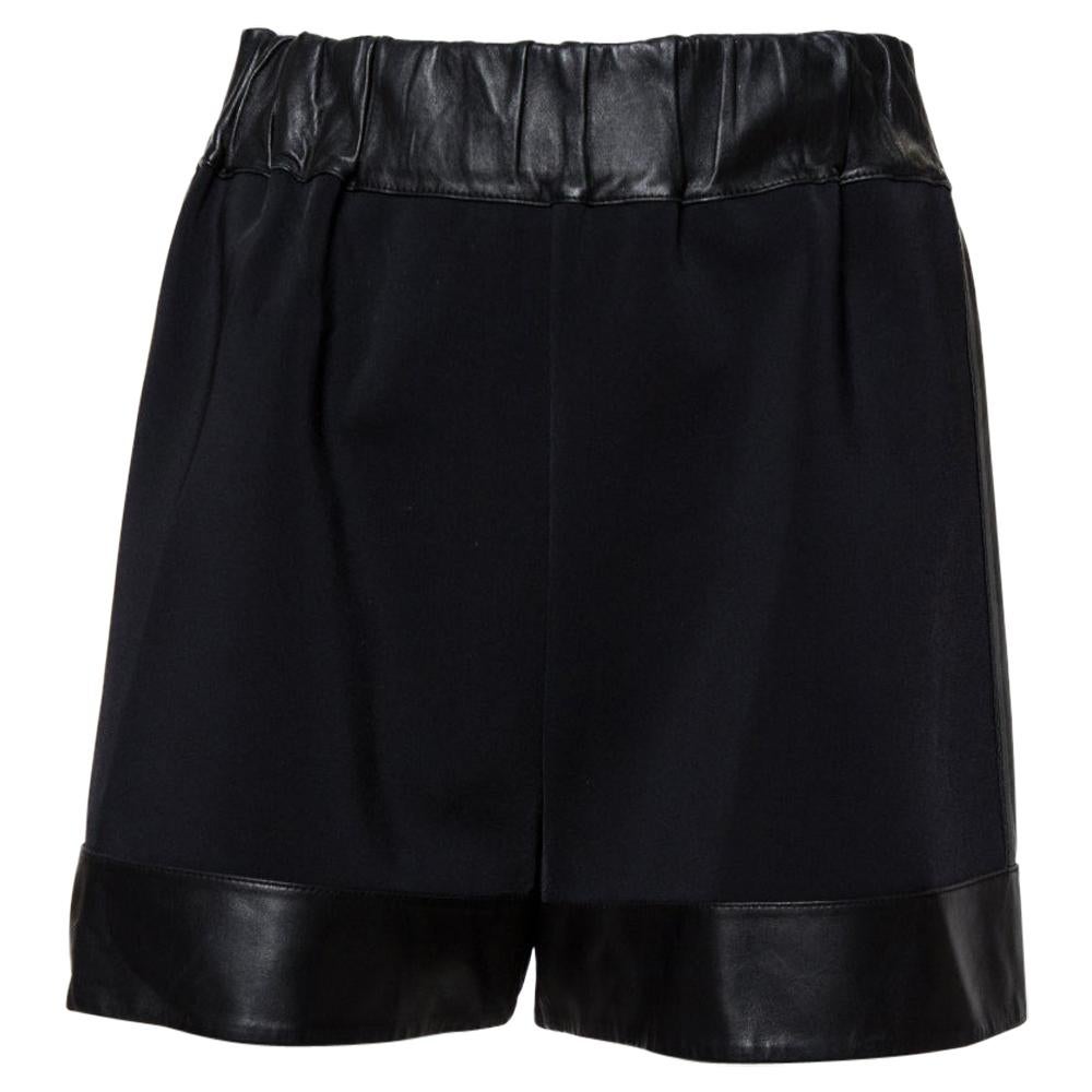 Givenchy Black Leather & Jersey Elasticized Waist Shorts M