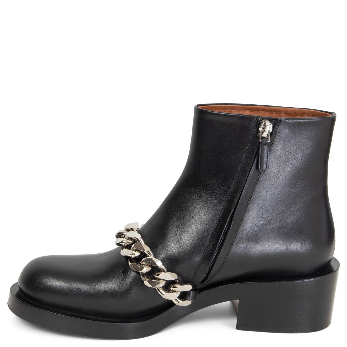 GIVENCHY black leather LAURA Chain Ankle Boots Shoes 40.5 at 1stDibs