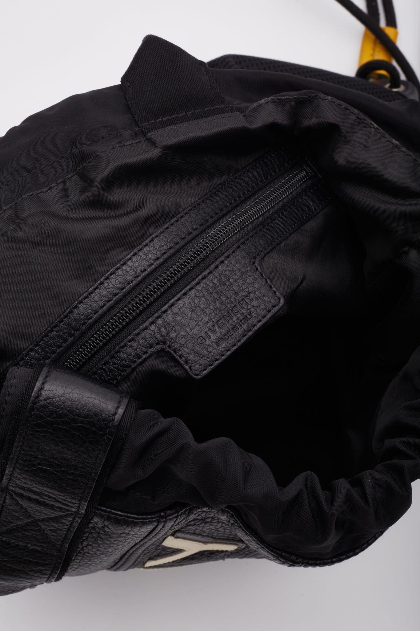 Givenchy Black Leather Logo Drawstring Backpack Bag For Sale 6