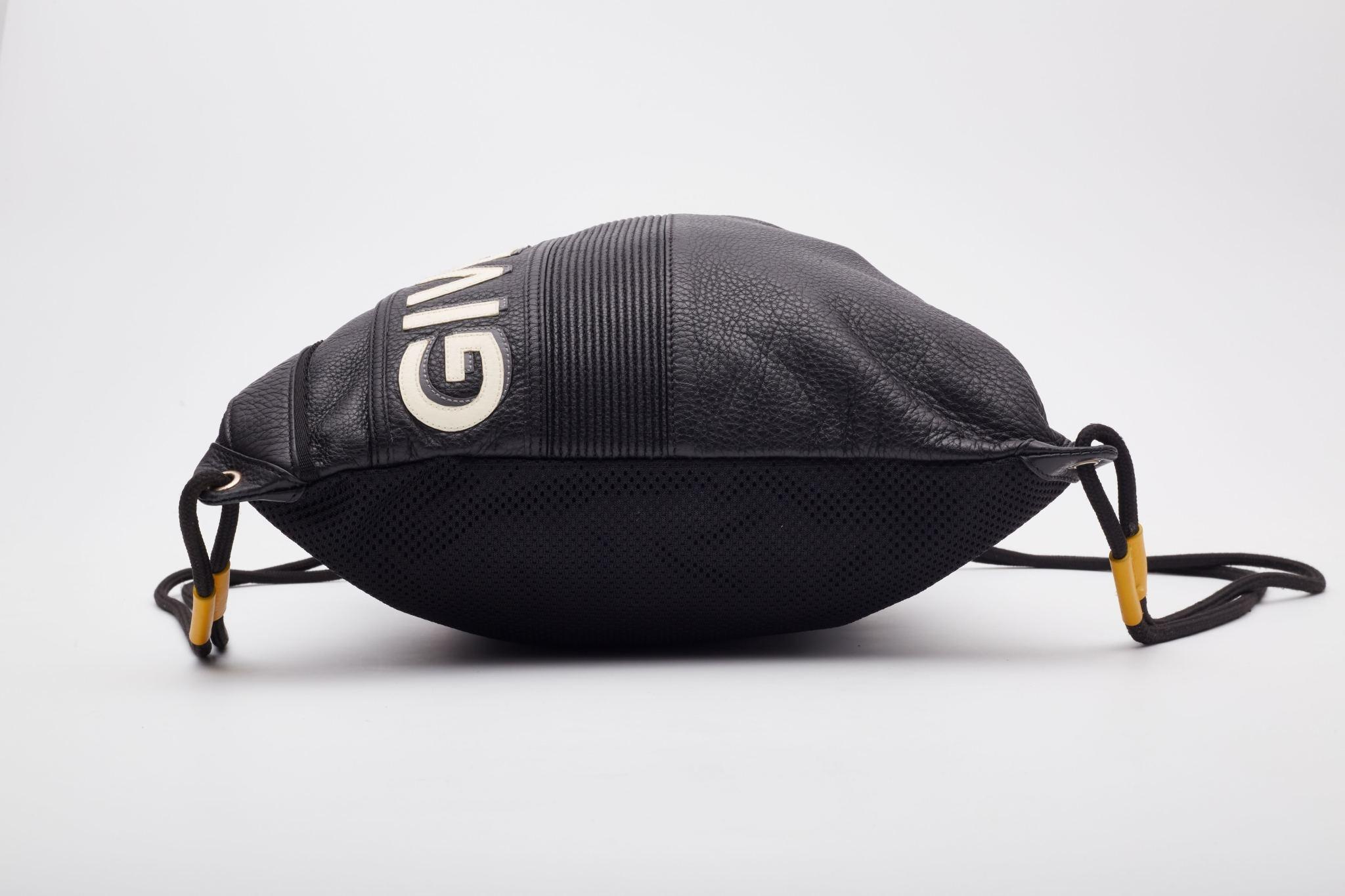 Givenchy Black Leather Logo Drawstring Backpack Bag For Sale 1
