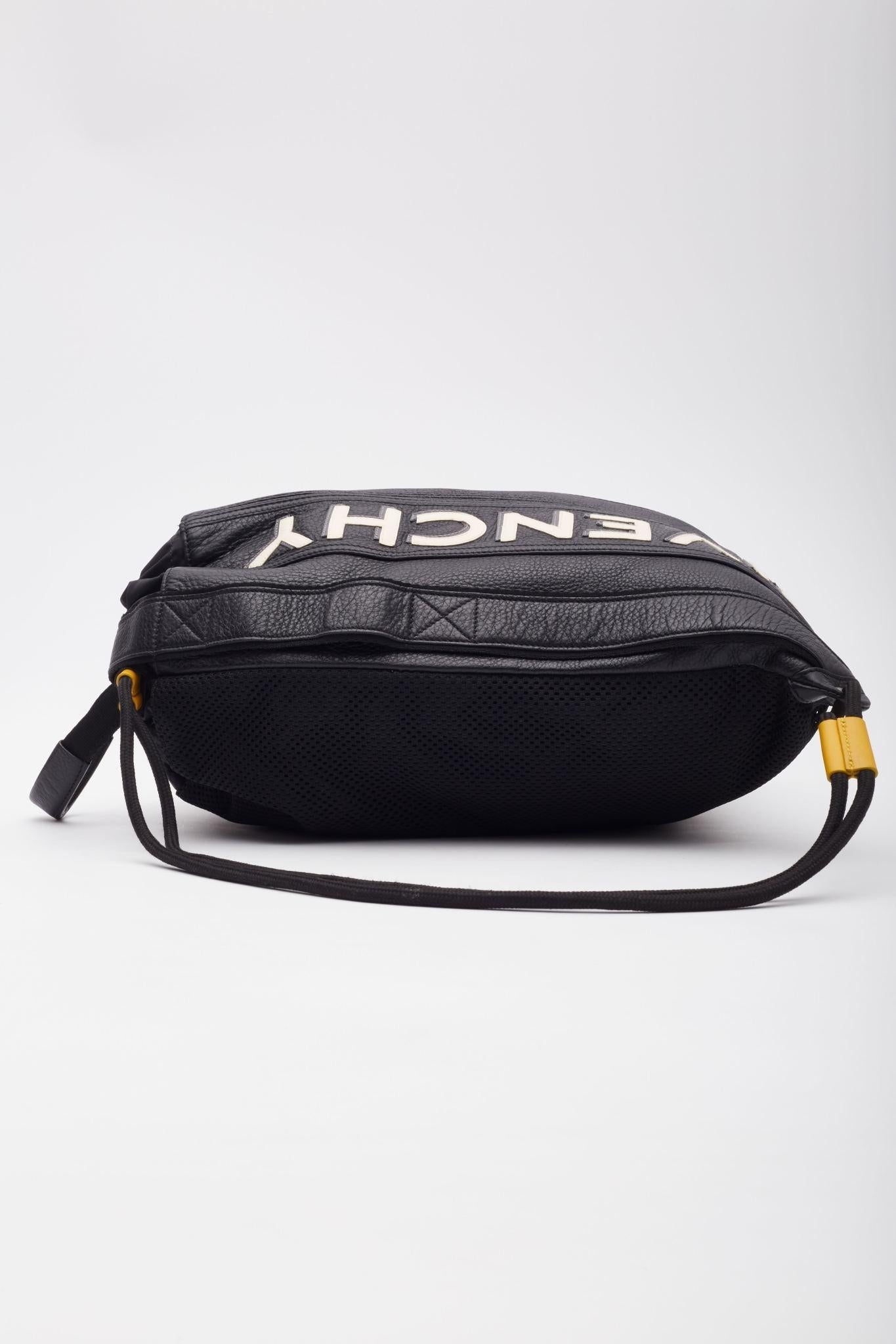 Givenchy Black Leather Logo Drawstring Backpack Bag For Sale 2