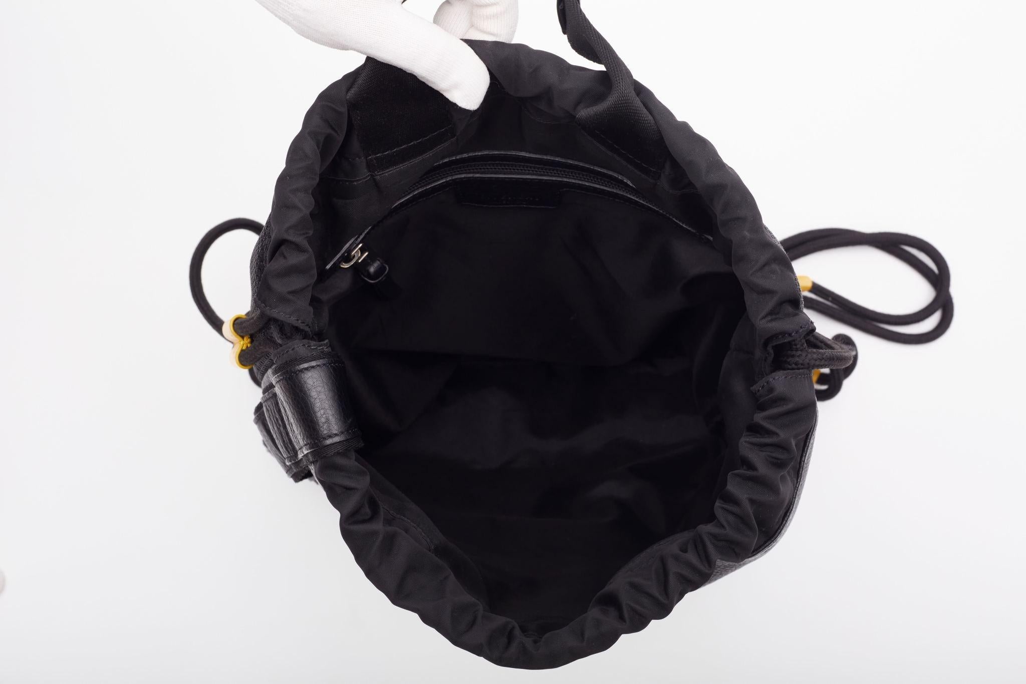 Givenchy Black Leather Logo Drawstring Backpack Bag For Sale 5