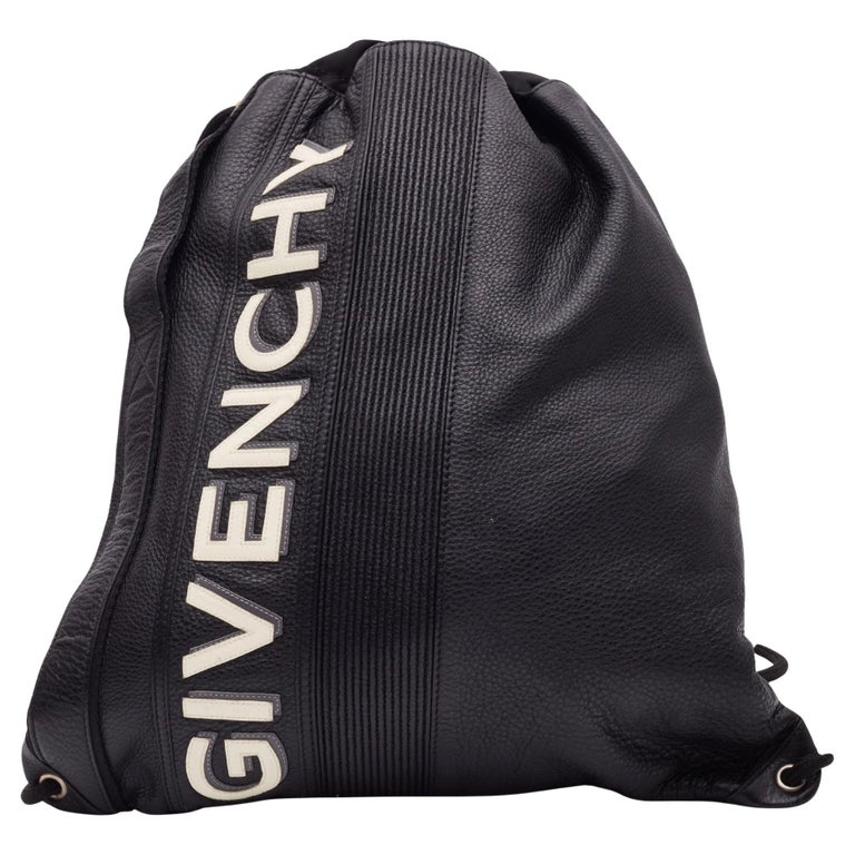 Givenchy Black Leather Logo Drawstring Backpack Bag