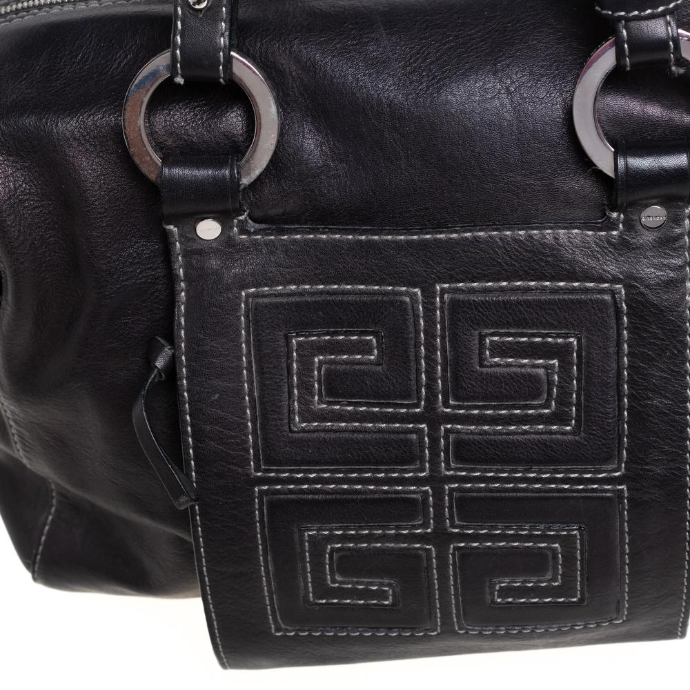 Givenchy Black Leather Logo Embossed Braided Handle Satchel 3