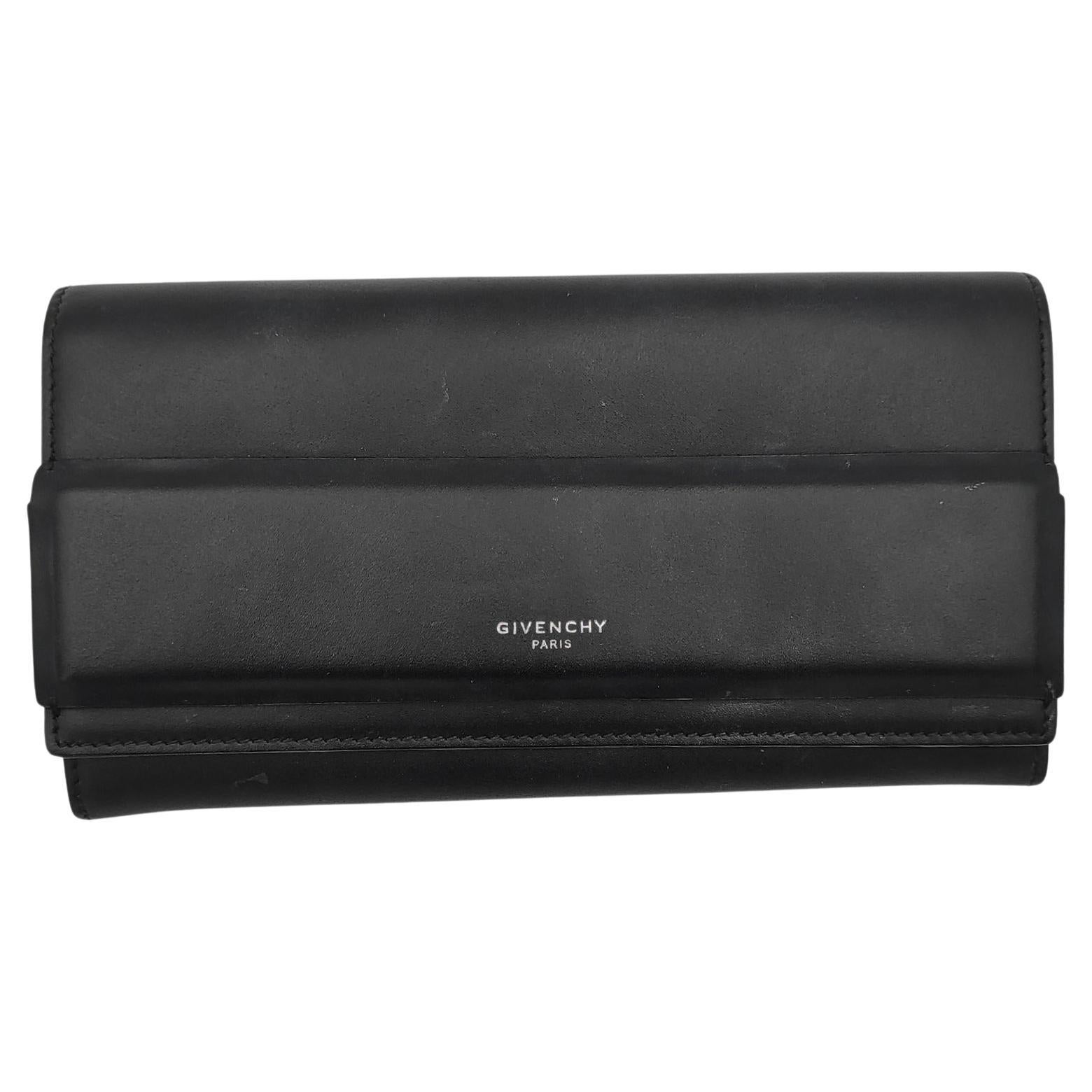Givenchy black leather long wallet For Sale
