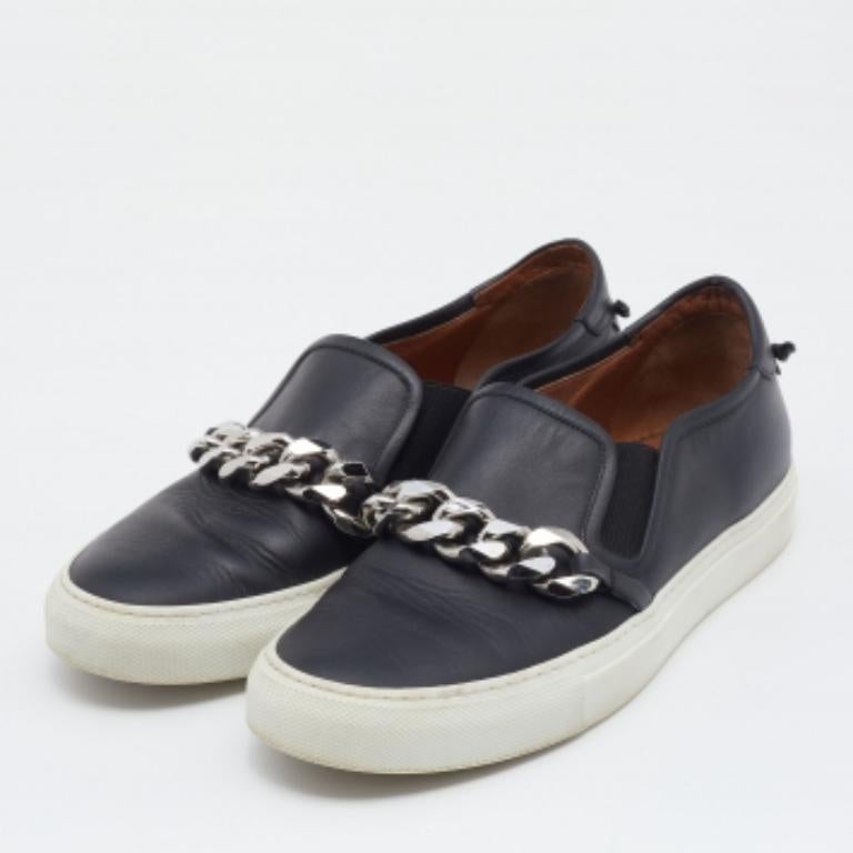 Givenchy Schwarz Leder Maxi Kette Detail Slip On Turnschuhe Größe 38 Damen im Angebot