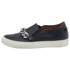 Givenchy Black Leather Maxi Chain Detail Slip On Sneakers Size 38