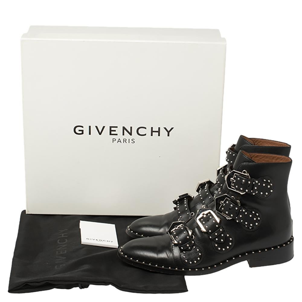 Givenchy Black Leather Multi Strap Studded Ankle Boots Size 38 2