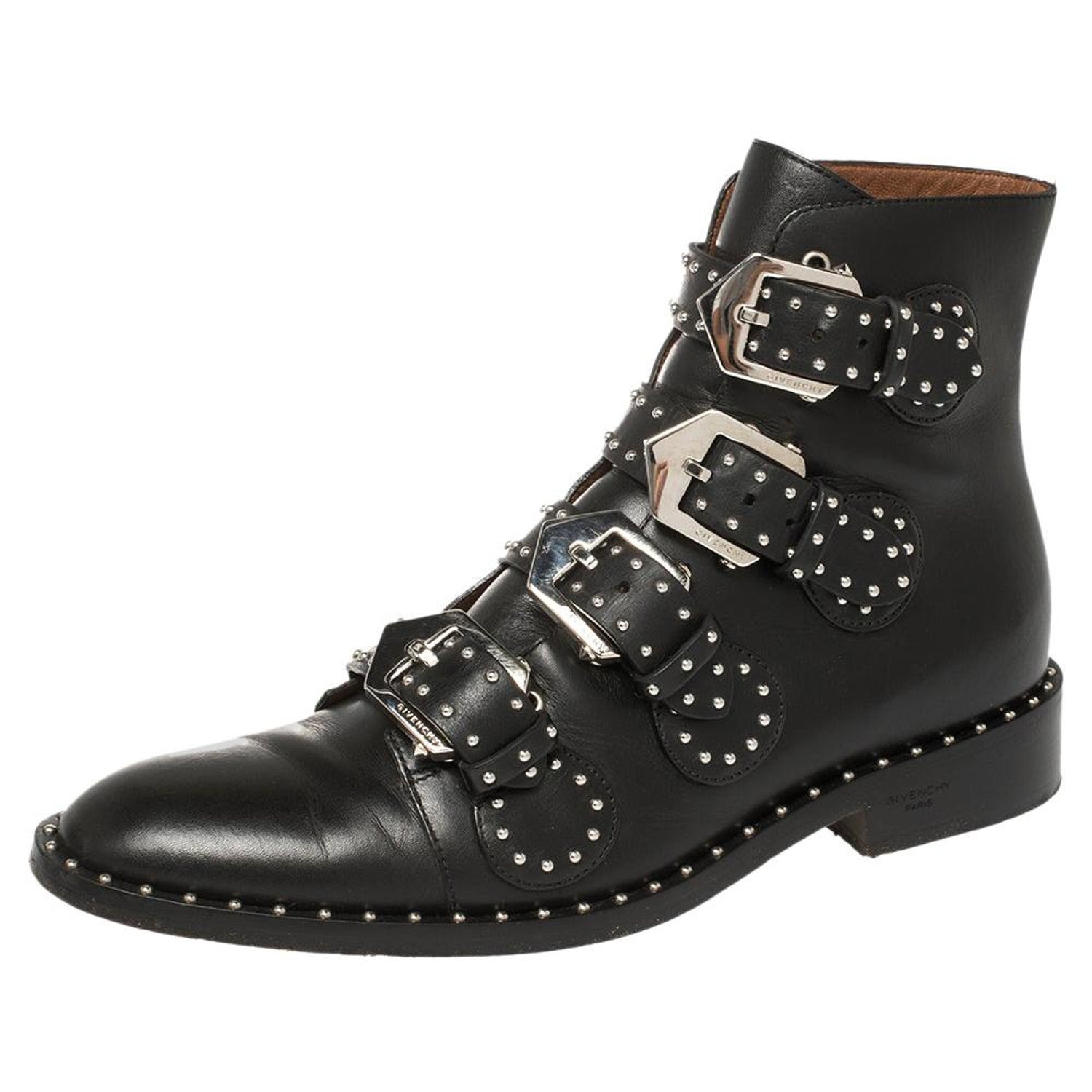 Givenchy Black Leather Multi Strap Studded Ankle Boots Size 38 at 1stDibs