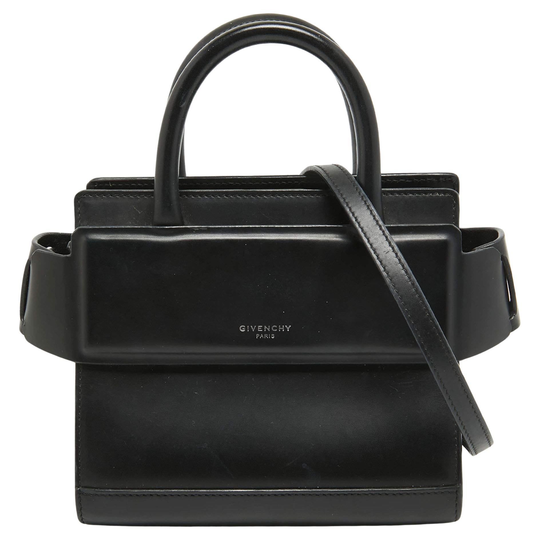Givenchy Black Leather Nano Horizon Crossbody Bag For Sale