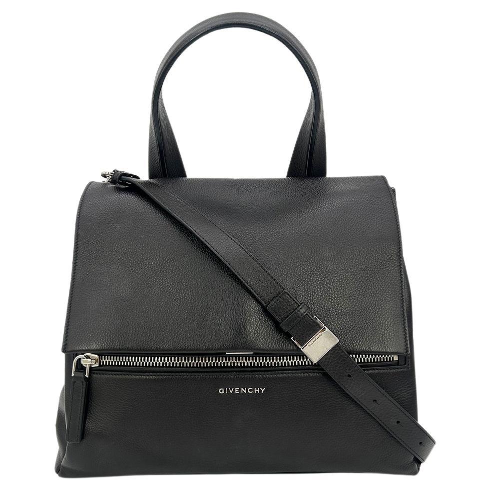 Givenchy - Sac à rabat en cuir noir Pandora Pure en vente