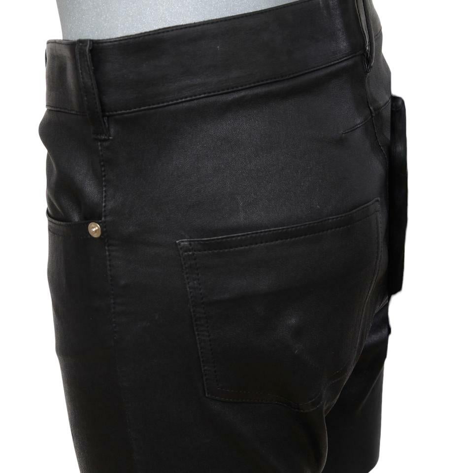 GIVENCHY Black Leather Pant Jean Mid-Rise Skinny Leg Zipper Sz M In Good Condition For Sale In Hollywood, FL