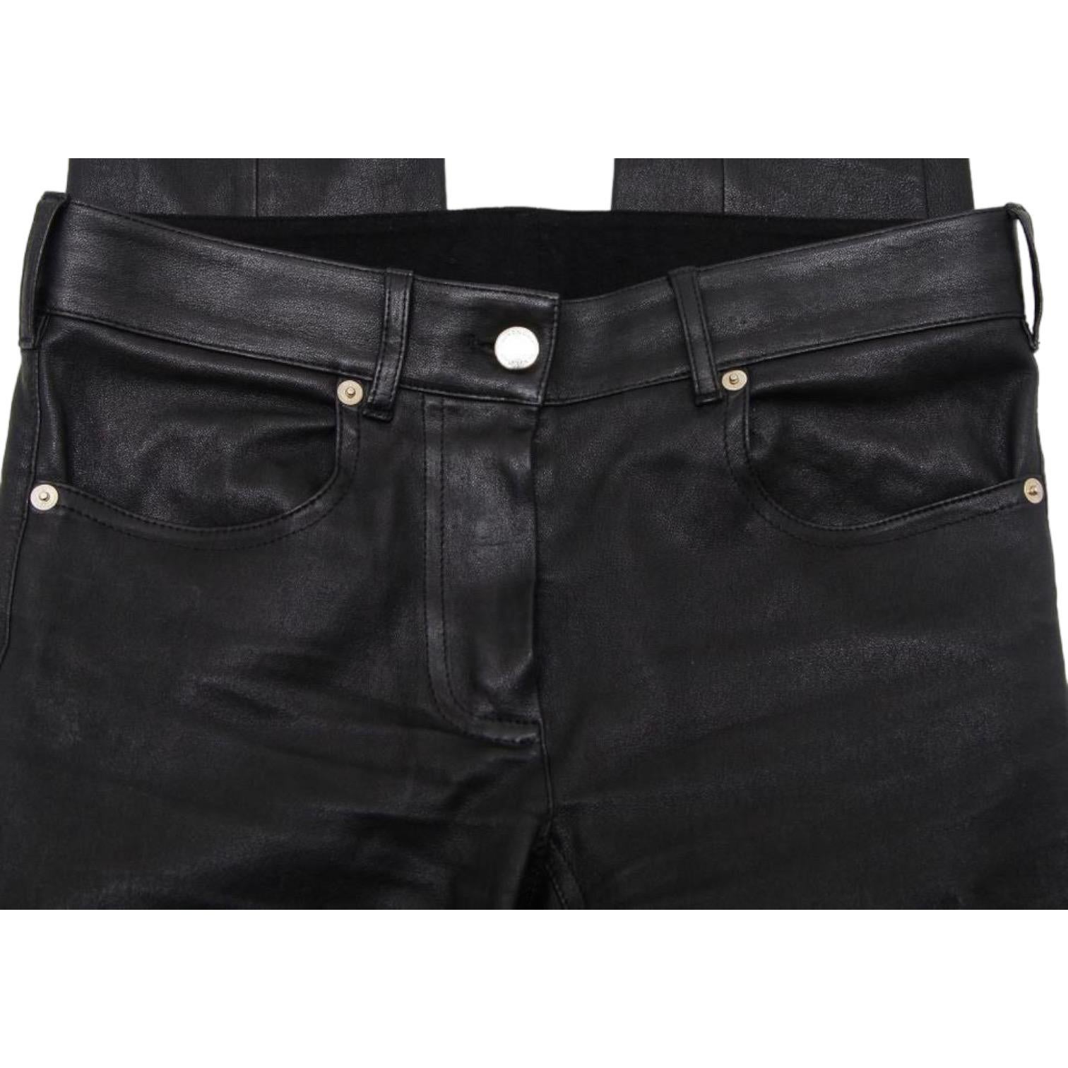 Women's GIVENCHY Black Leather Pant Jean Mid-Rise Skinny Leg Zipper Sz M For Sale