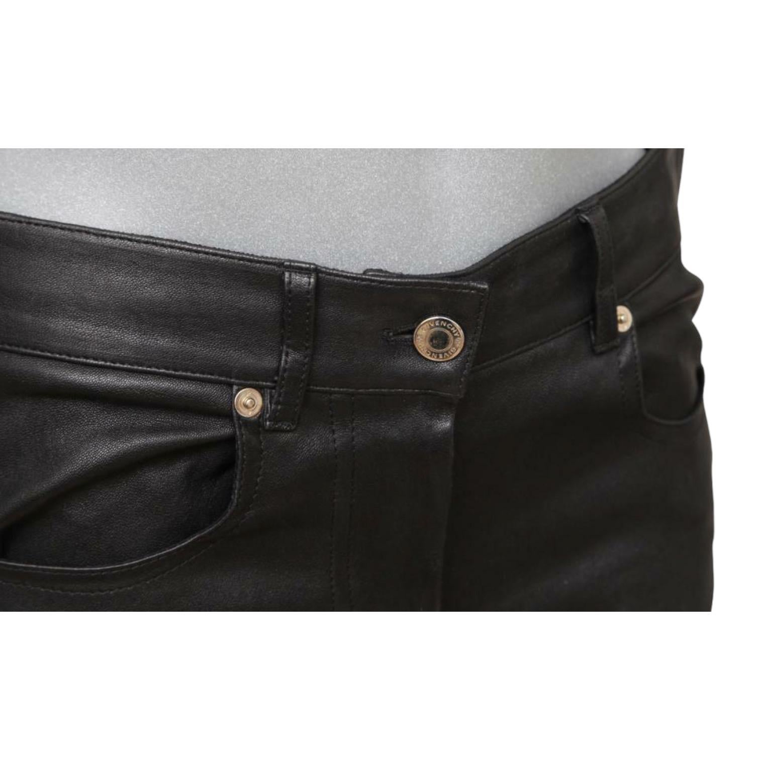 GIVENCHY Black Leather Pant Jean Mid-Rise Skinny Leg Zipper Sz M For Sale 1