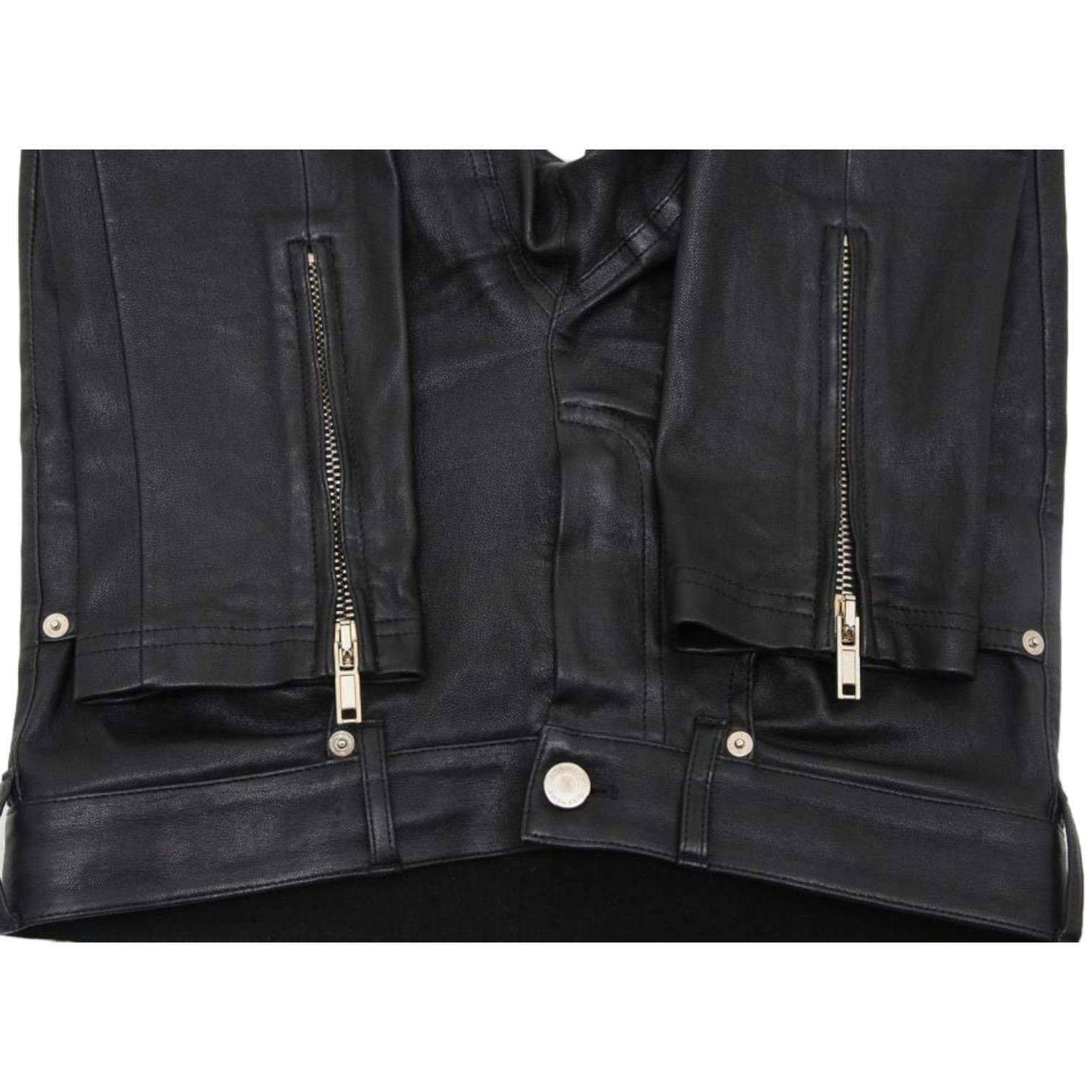 GIVENCHY Black Leather Pant Jean Mid-Rise Skinny Leg Zipper Sz M For Sale 4