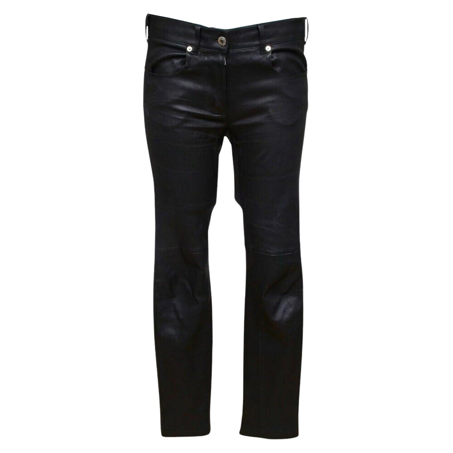 GIVENCHY Black Leather Pant Jean Mid-Rise Skinny Leg Zipper Sz M For Sale