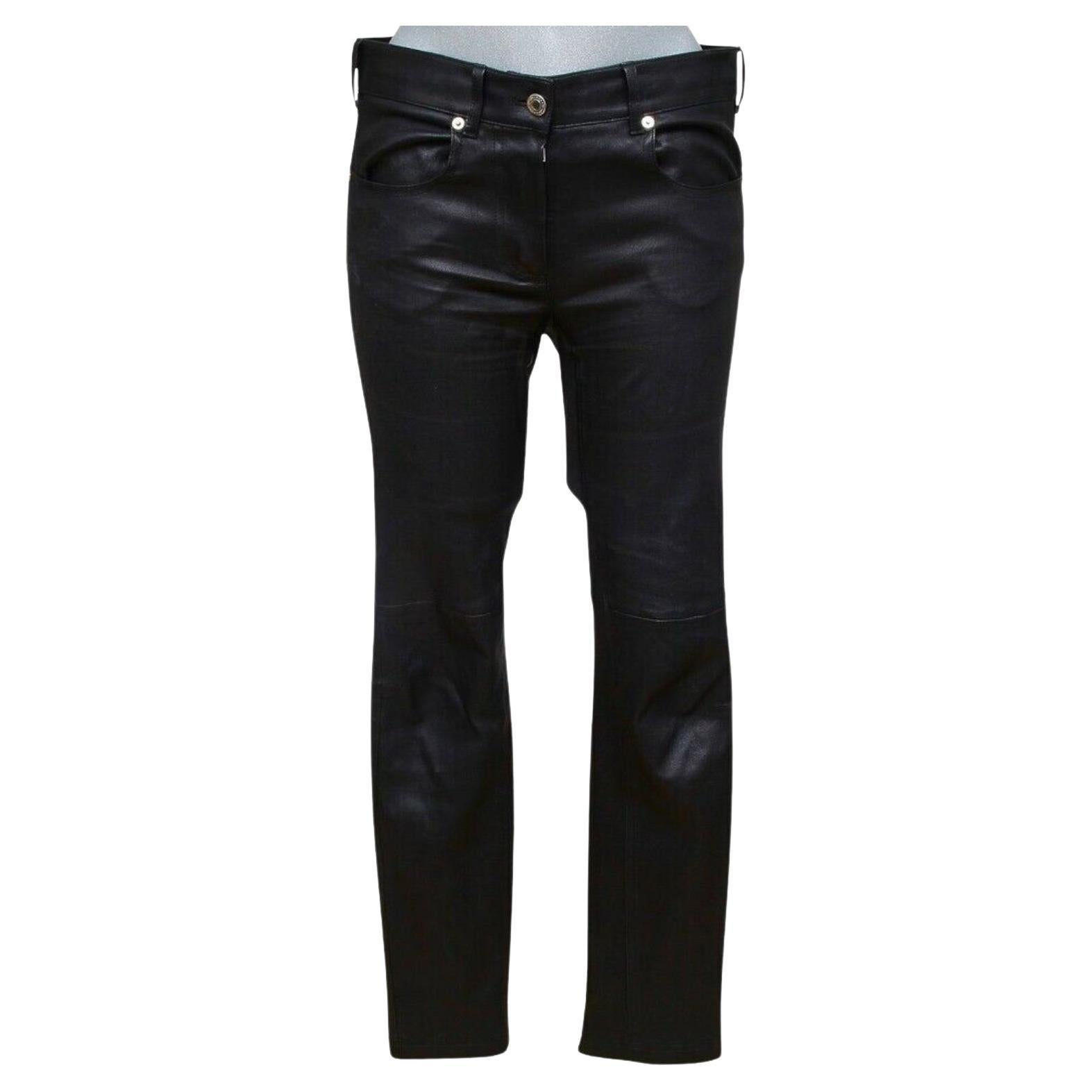 GIVENCHY Black Leather Pant Jean Mid-Rise Skinny Leg Zipper Sz M For Sale