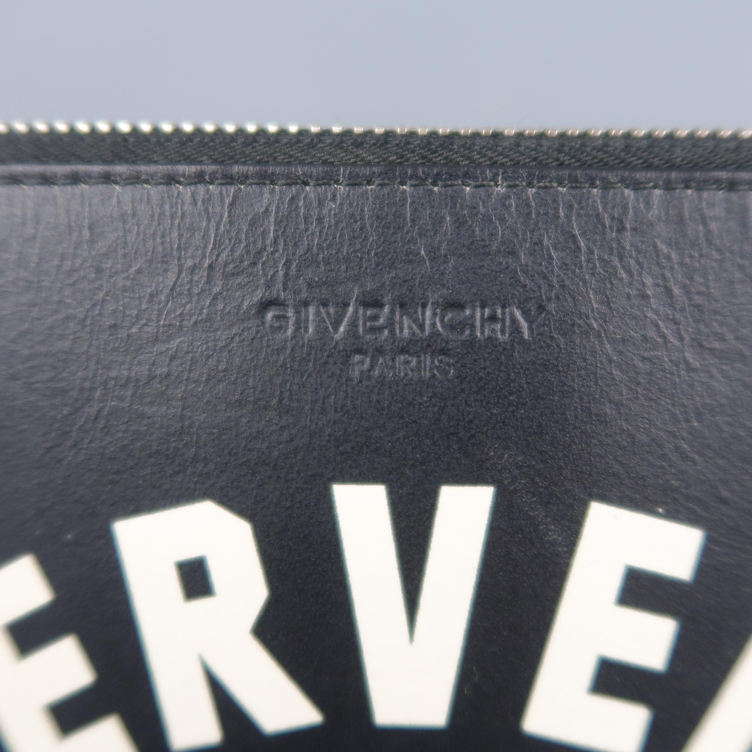 GIVENCHY by RICCARDO TISCI men's pouch clutch comes in black leather with a top zip, embossed logo, leather interior, and cream 