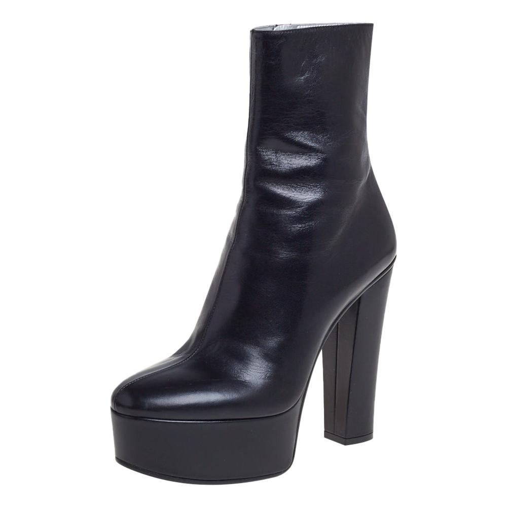 Givenchy Black Leather Platform Ankle Boots Size 36.5