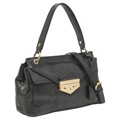 Givenchy Black Leather Pushlock Flap Top Handle Bag