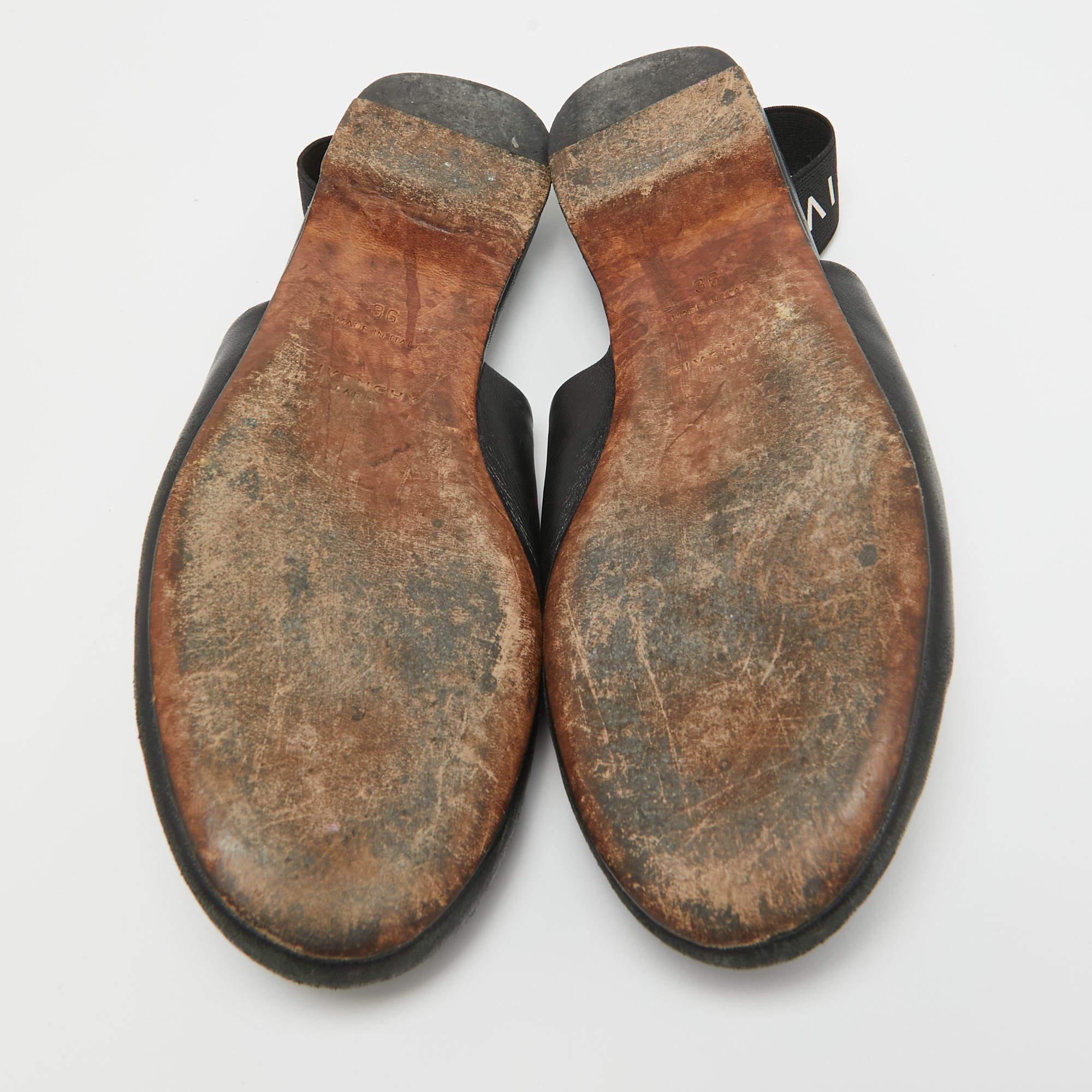 Givenchy Black Leather Rivington Slingback Flats Size 36 For Sale 2
