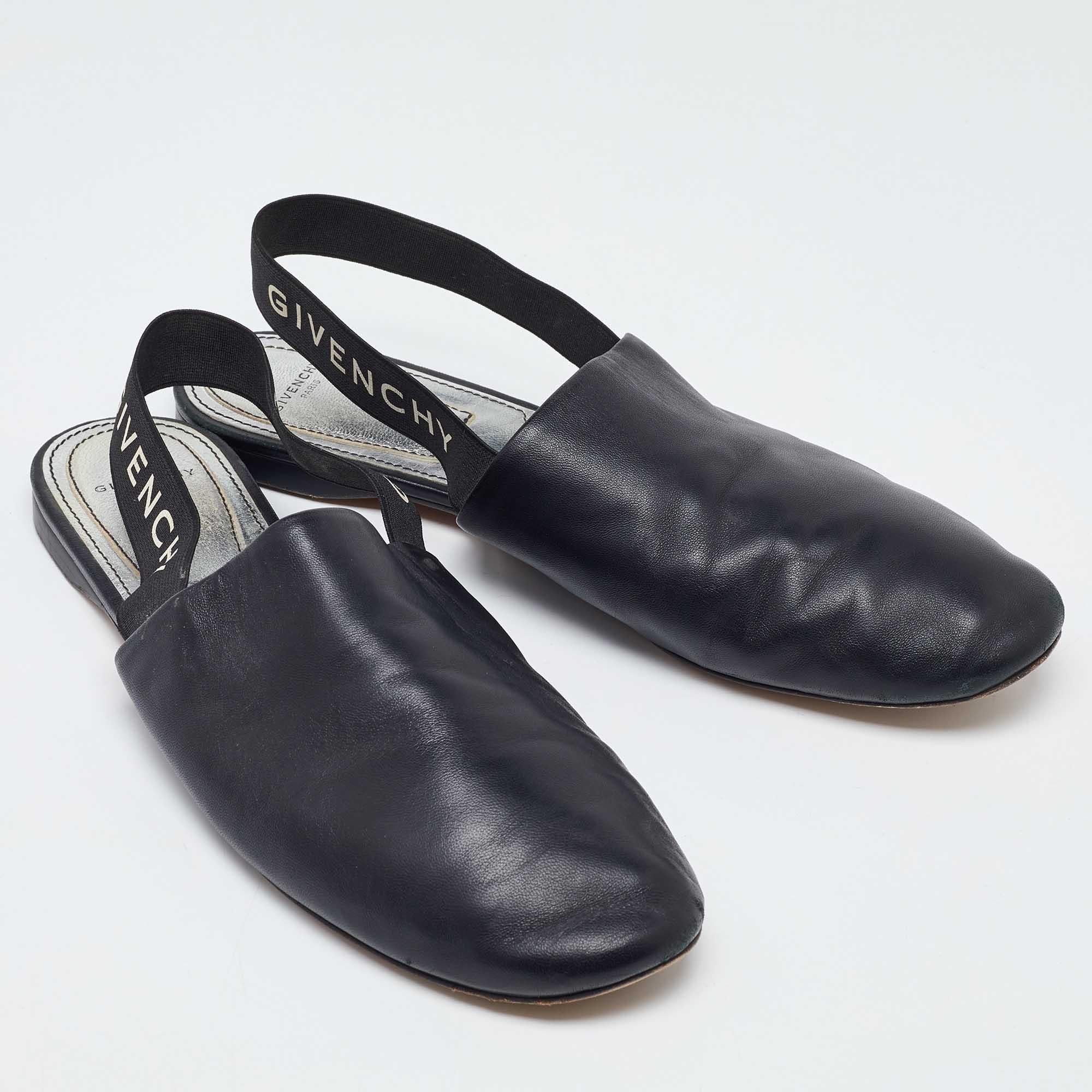 Women's Givenchy Black Leather Rivington Slingback Flats Size 38