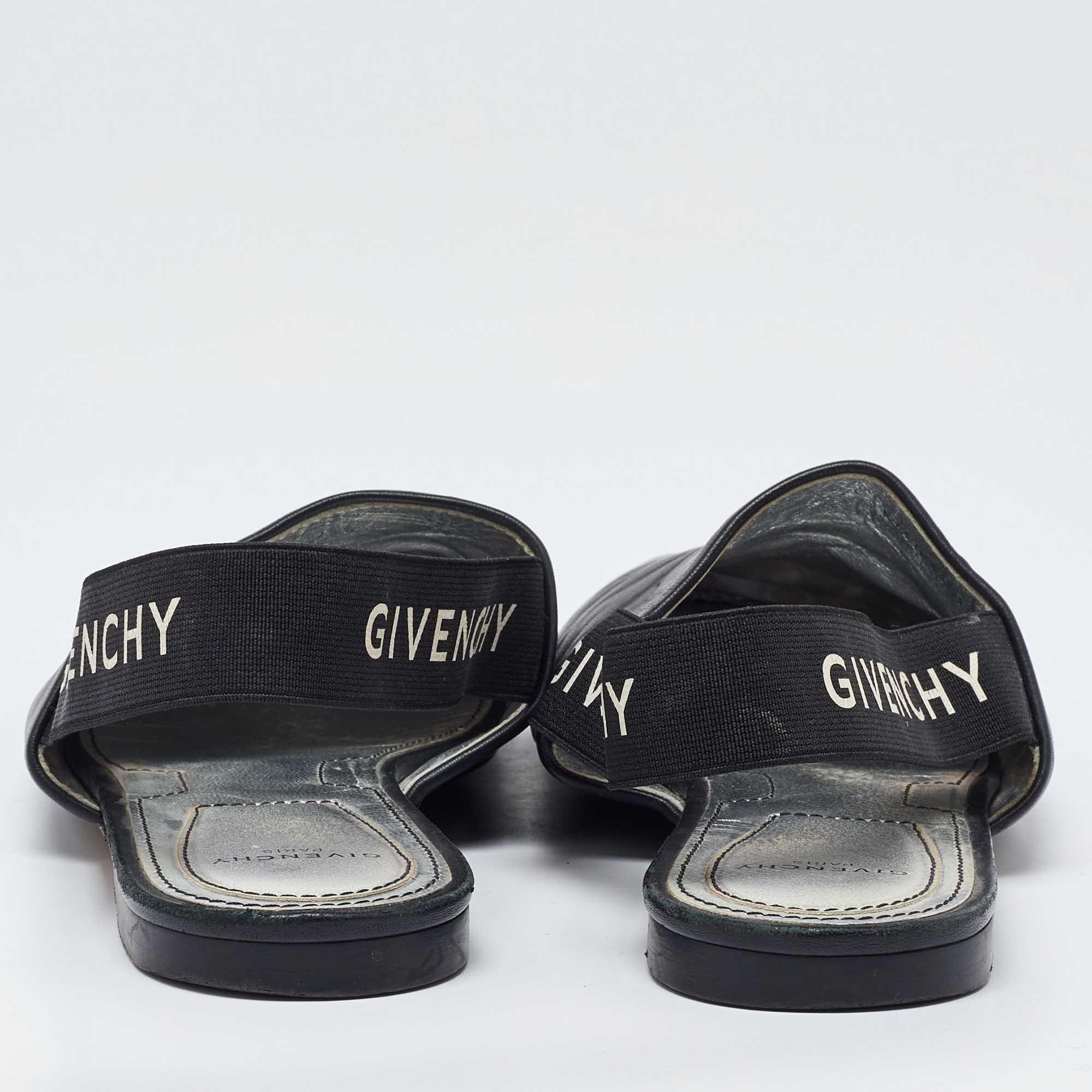 Givenchy Black Leather Rivington Slingback Flats Size 38 1