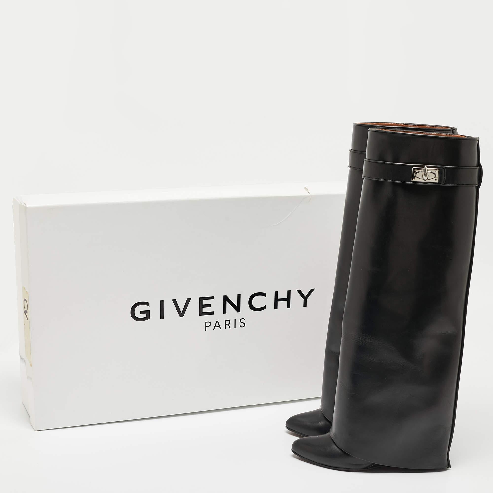 Givenchy Black Leather Shark Lock Knee Length Boots Size 36.5 For Sale 7