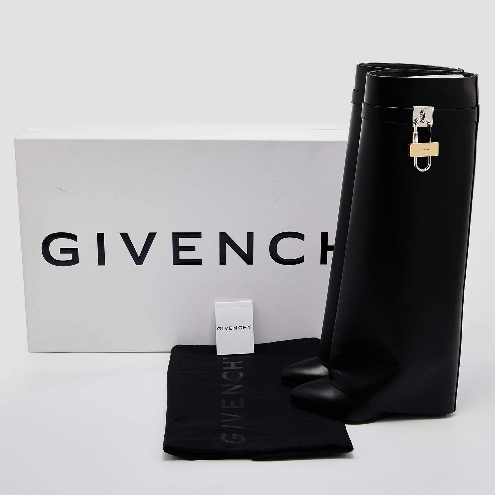 Givenchy Black Leather Shark Lock Knee Length Boots Size 38 2