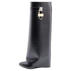 Givenchy Black Leather Shark Lock Knee Length Boots Size 38