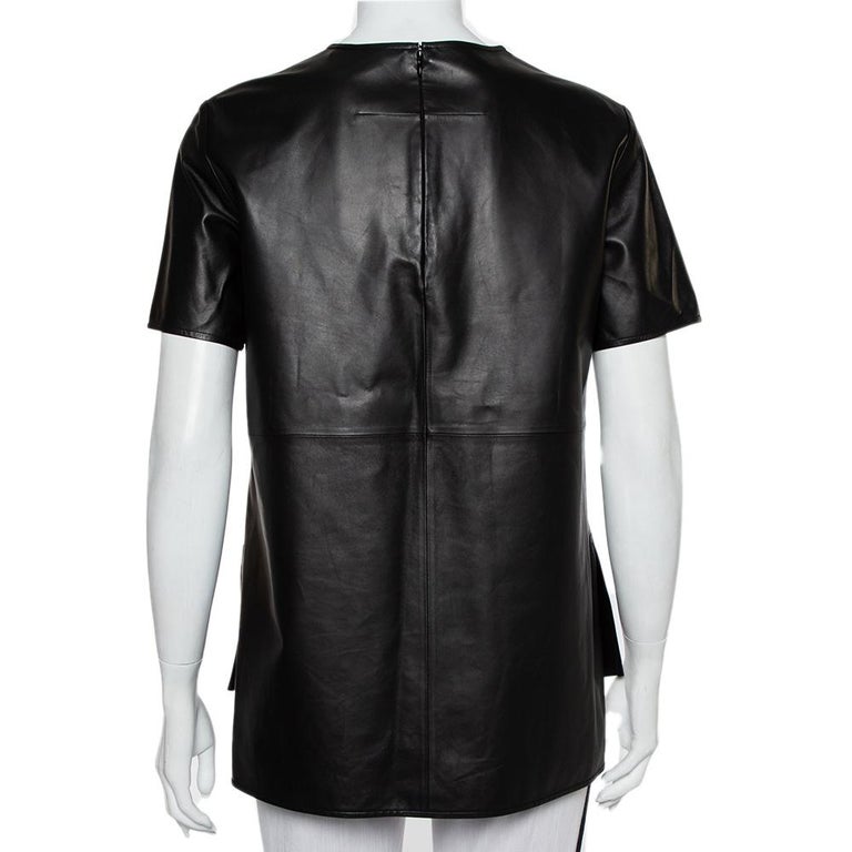 Givenchy Black Leather Short Sleeve Top M at 1stDibs